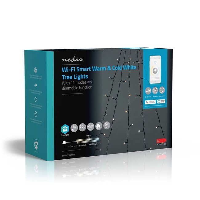 Nedis Smartlife WLAN LED-Dekobaumbeleuchtung - 5x 4m - 200 LEDs / Warm- bis Kaltweiß
