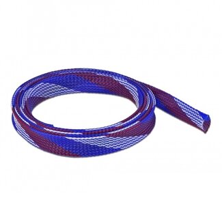 DeLOCK Polyester Kabelschutzschlauch | dehnbar | 19mm | blau/weiß/rot | 2 Meter