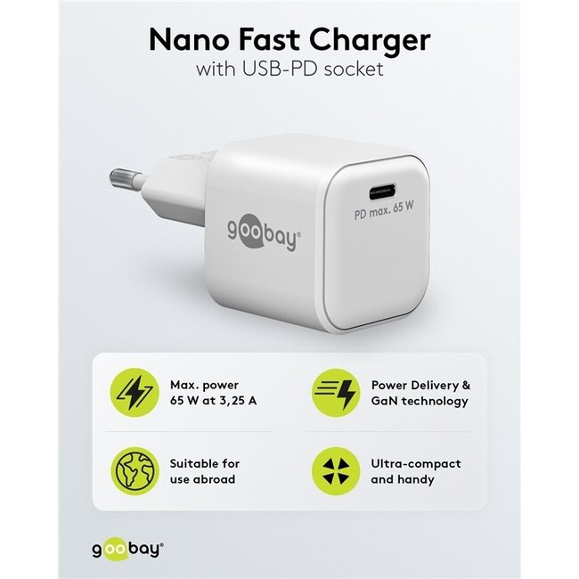 Goobay Heimladegerät 65W mit 1 USB-C PD Port | GaN | Weiß