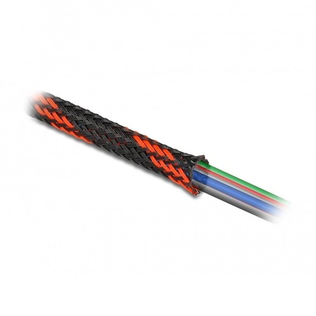 Polyester Kabelschutzschlauch | dehnbar | 6mm | schwarz/rot | 2 Meter