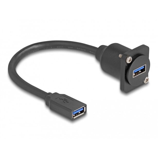 Delock D-Type USB 5 Gbps Kabel Typ-A Buchse zu Typ-A Buchse Schwarz 20 cm