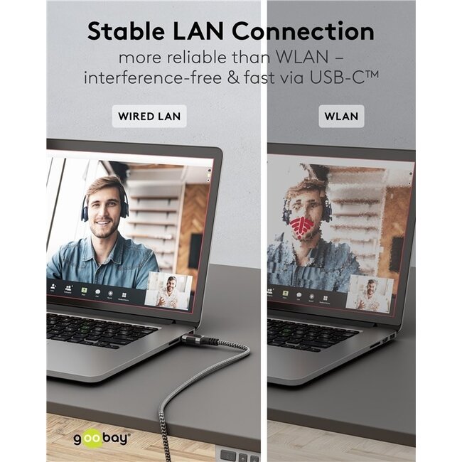 Goobay USB-C auf RJ45 LAN Kabel | USB 3.0 | CAT6 | Schwarz | 1,5 m