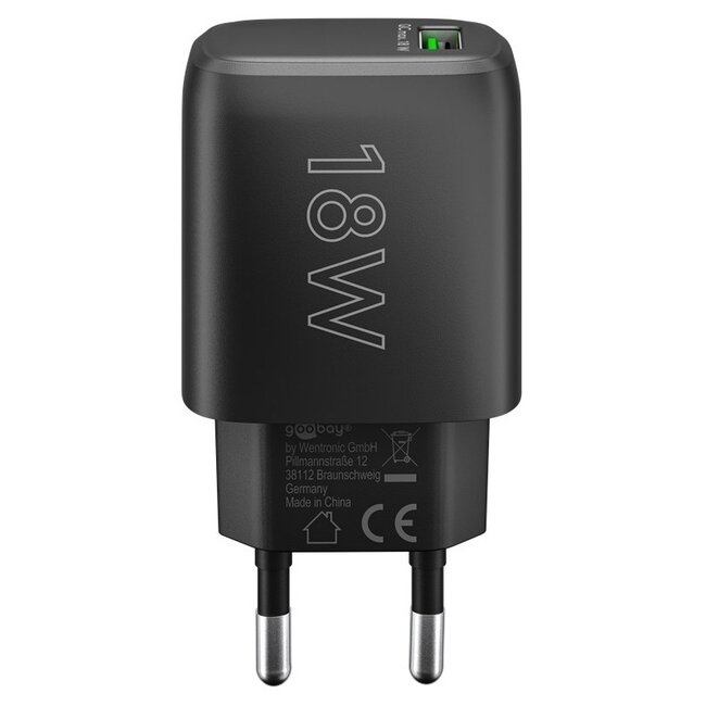 Goobay USB Heimladegerät mit 1 USB-A QC Port | 18W | Schwarz