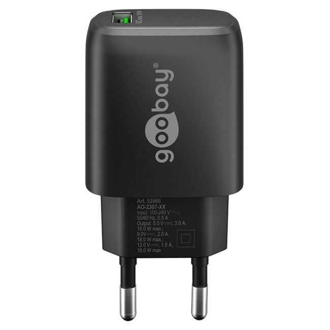 Goobay USB Heimladegerät mit 1 USB-A QC Port | 18W | Schwarz