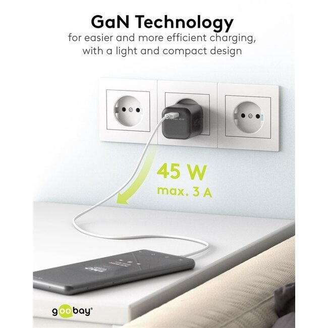 Goobay Heimladegerät mit 1 USB-C PD Port | GaN | 45W | Weiß