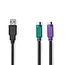 2-in-1-Kabel | USB 2.0 | USB-A Stecker | 2x PS/2 Buchse | 480 Mbps | 0,30 m | Vernickelt | Rund | PVC | Schwarz | Verpackung