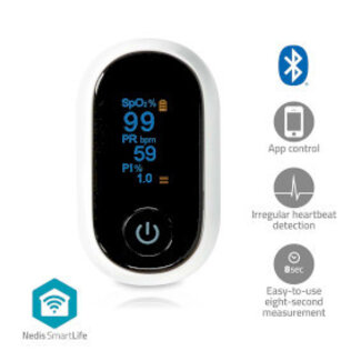 Nedis SmartLife Pulsoximeter | Bluetooth® | OLED-Display | Bewegungsstabil | Akustischer Alarm | Präziser Sensor | Perfusionsindex | Puls & SpO2 | Weiß