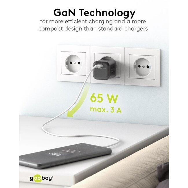Goobay Heimladegerät 65W GaN mit 1 USB-C PD Port, Schwarz