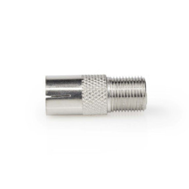 Satelliten- & Antennenadapter | F-Buchse | IEC (Koax) Buchse | Vernickelt | 75 Ohm | Gerade | Metall | Silber | 1 Stück | Box