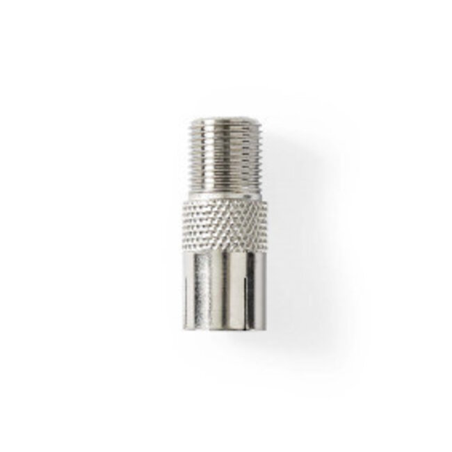 Satelliten- & Antennenadapter | F-Buchse | IEC (Koax) Buchse | Vernickelt | 75 Ohm | Gerade | Metall | Silber | 1 Stück | Box