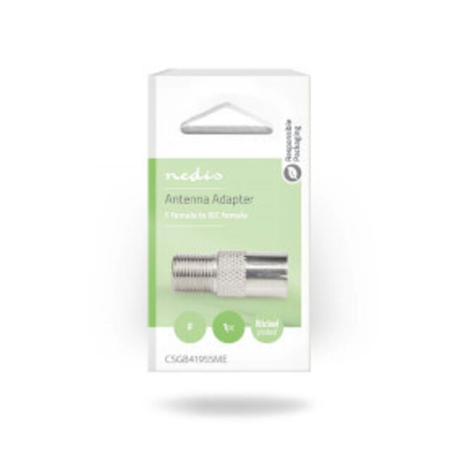 Satelliten- & Antennenadapter | F-Buchse | IEC (Koax) Buchse | Vernickelt | 75 Ohm | Gerade | Metall | Silber | 1 Stück | Box