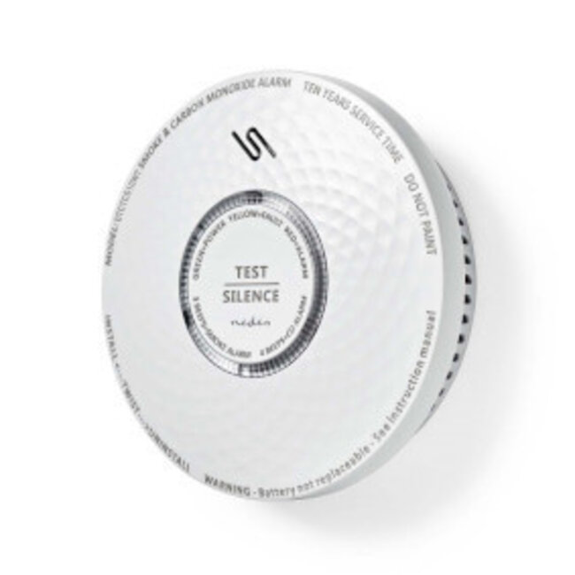 Rauch- und Kohlenmonoxidmelder | Batteriebetrieben | Batterielebensdauer bis zu 10 Jahre | EN 14604 | Mit Testknopf | 85 dB | ABS | Weiß