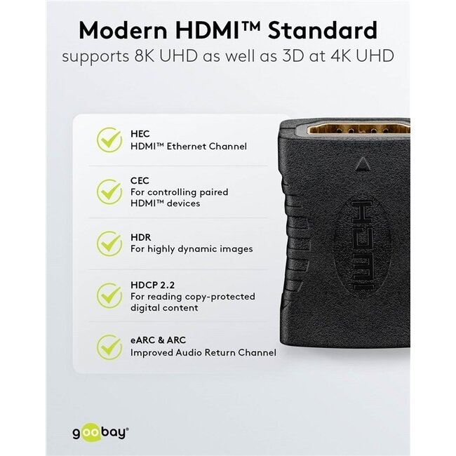 HDMI Kupplung (Weiblich-Weiblich) | Vergoldet | HDMI 2.1 | 8K 60Hz + HDR