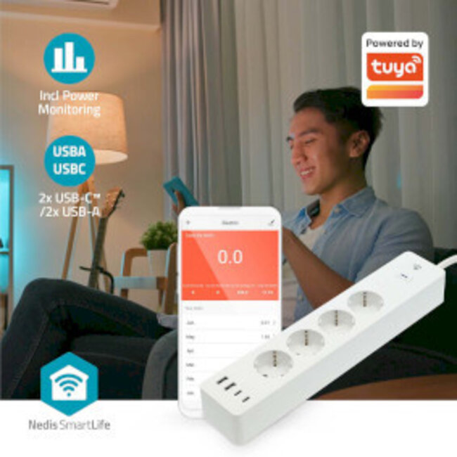 SmartLife Steckdosenleiste | Wi-Fi | Hybrid (CEE 7/7) / USB-A / USB-C™ | 16 A | 3680 W | 2,00 m | 0 - 55 °C | Android™ / iOS | Weiß