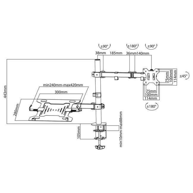 ACT Monitorhalterung für Bildschirme bis 32 Zoll und Notebooks bis 15,6 Zoll | Full Motion