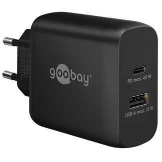 Goobay Goobay Heimladegerät 1x USB-C PD + 1x USB-A GaN 45W Schwarz