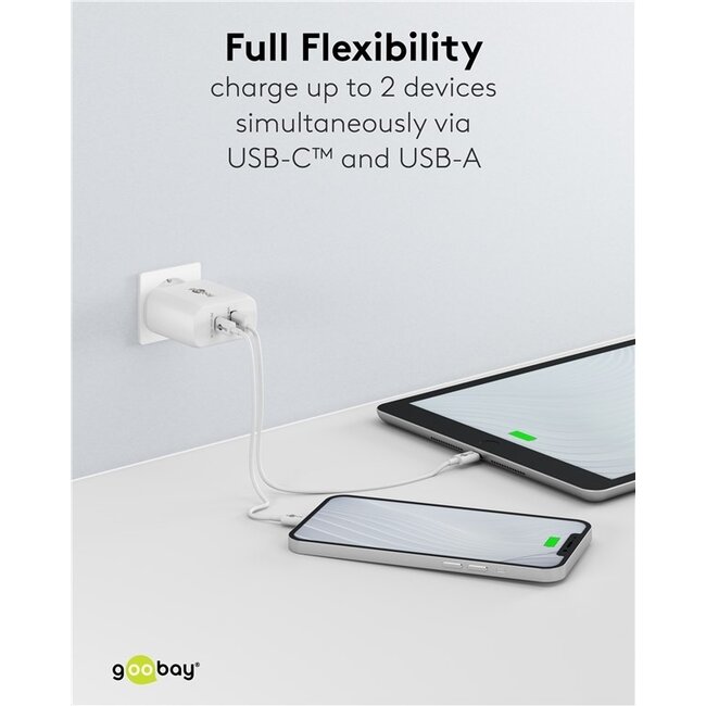 Goobay Heimladegerät 1x USB-C PD + 1x USB-A GaN 45W Weiß