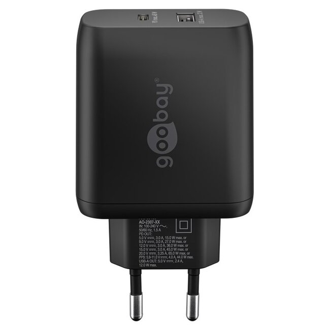 Goobay Heimladegerät 65W mit 1x USB-C PD & 1x USB-A, GaN, Schwarz