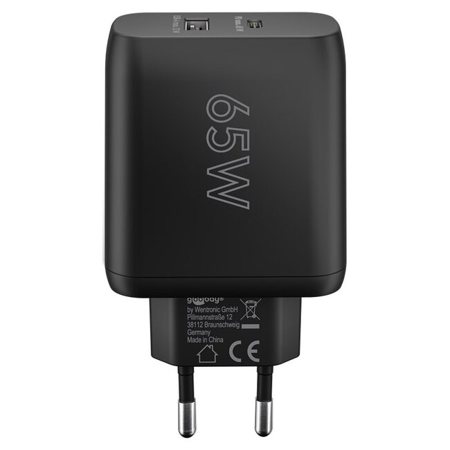 Goobay Heimladegerät 65W mit 1x USB-C PD & 1x USB-A, GaN, Schwarz