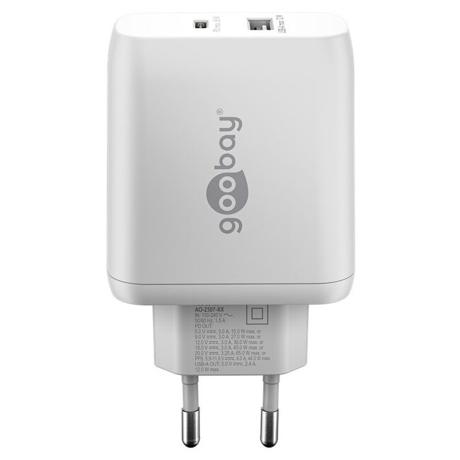 Goobay Heimladegerät 65W GaN mit 1x USB-C PD & 1x USB-A, Weiß
