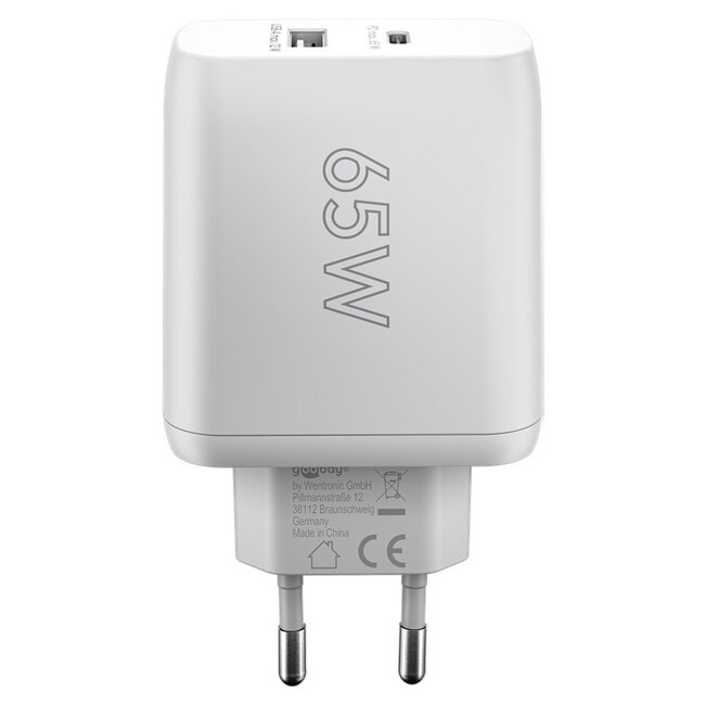 Goobay Heimladegerät 65W GaN mit 1x USB-C PD & 1x USB-A, Weiß