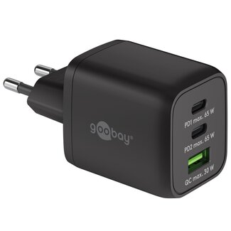 Goobay Goobay Nano Heimladegerät 65W 2x USB-C PD + 1x USB-A QC GaN Schwarz