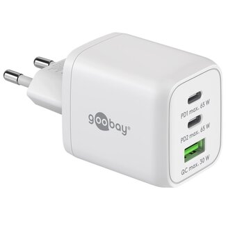 Goobay Goobay Nano Heimladegerät 65W mit 2x USB-C PD & 1x USB-A QC, Weiß, GaN