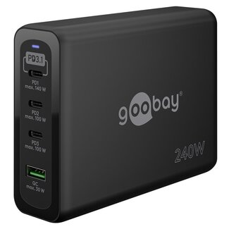 Goobay Goobay Heimladegerät 3x USB-C PD + 1x USB-A QC GaN 240W Schwarz