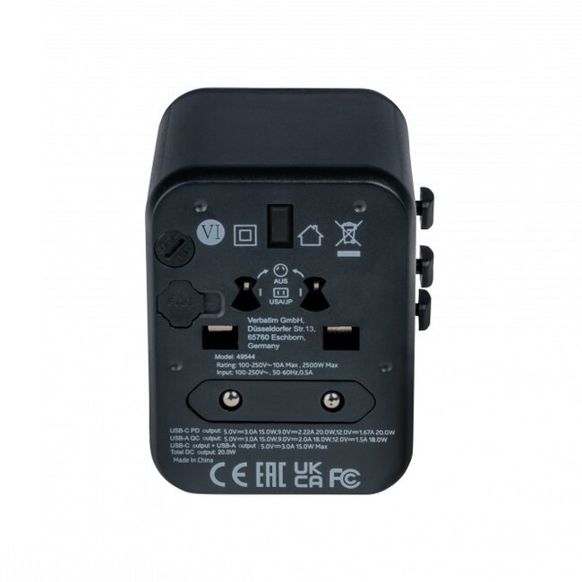 Verbatim UTA-02 Universal Reiseadapter | 1x USB-A + 1x USB-C | 20W