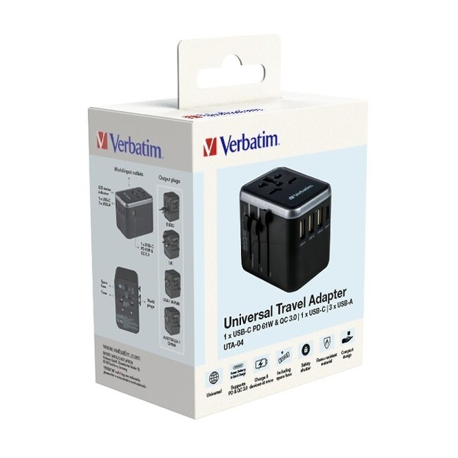 Verbatim UTA-04 Universal Reiseadapter | 3x USB-A + 2x USB-C | 61W