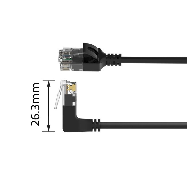 UTP CAT6a Slimline Netzwerkkabel | Winkel-/Gerade Stecker | LSZH | Schwarz | 3 Meter