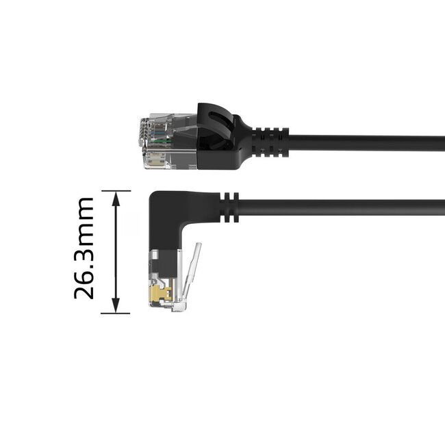 UTP CAT6a Slimline Netzwerkkabel | Winkelstecker unten / gerade | LSZH | Schwarz | 3 Meter