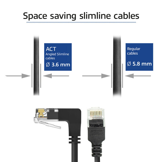 UTP CAT6a Slimline Netzwerkkabel | Winkelstecker unten / gerade | LSZH | Schwarz | 3 Meter