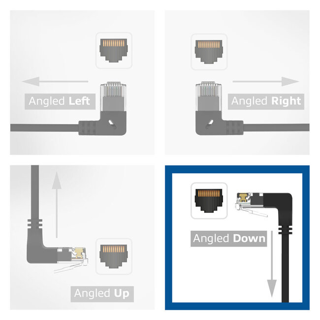 UTP CAT6a Slimline Netzwerkkabel | Winkelstecker unten / gerade | LSZH | Schwarz | 3 Meter