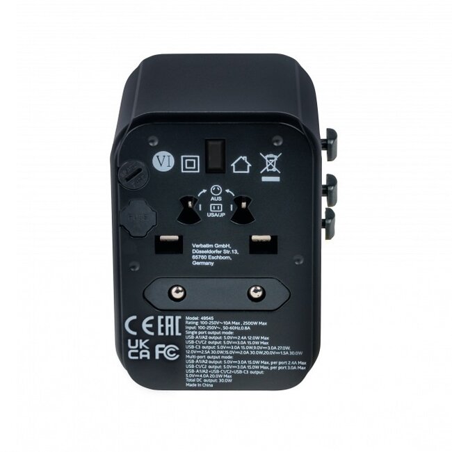Verbatim UTA-03 Universal Reiseadapter | 2x USB-A + 3x USB-C | 30W