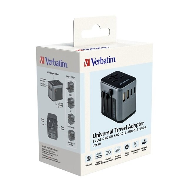 Verbatim UTA-03 Universal Reiseadapter | 2x USB-A + 3x USB-C | 30W