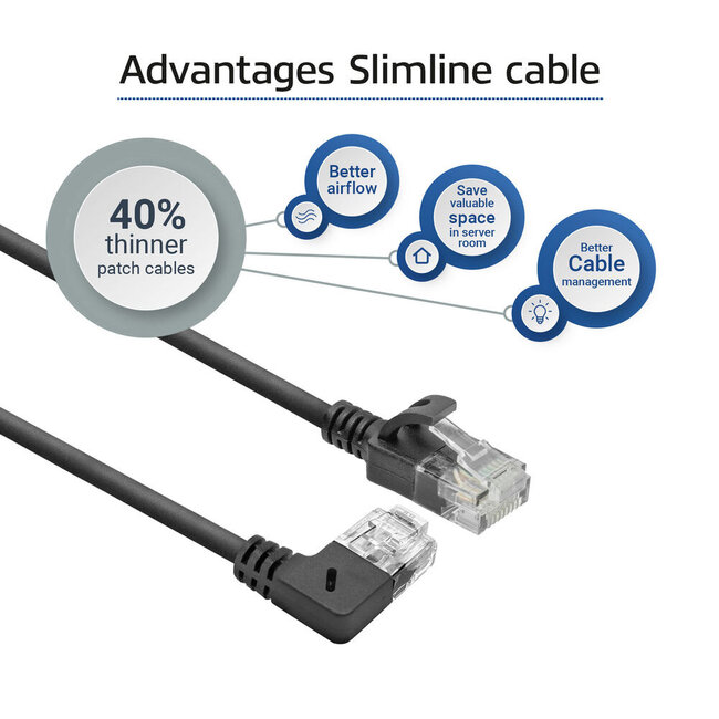 UTP CAT6a Slimline Netzwerkkabel | Winkel-/Gerade Stecker | LSZH | Schwarz | 0,25 m
