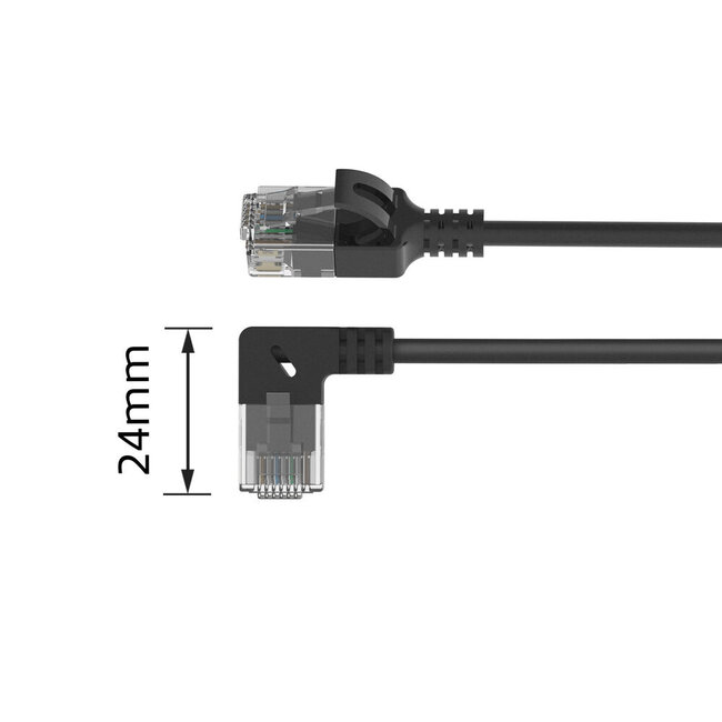 UTP CAT6a Slimline Netzwerkkabel | Winkel-/Gerade Stecker | LSZH | Schwarz | 2 Meter