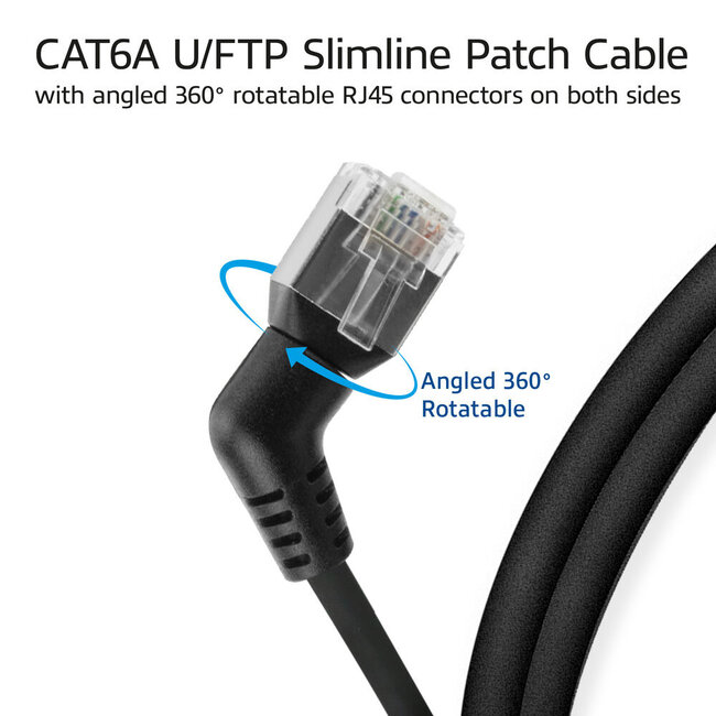 UFTP CAT6a Slimline Netzwerkkabel | 360° drehbar | Schwarz | 1 Meter
