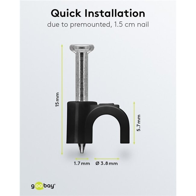 Goobay Kabelschellen mit Nagel | max. 4mm | 100 Stück | Schwarz