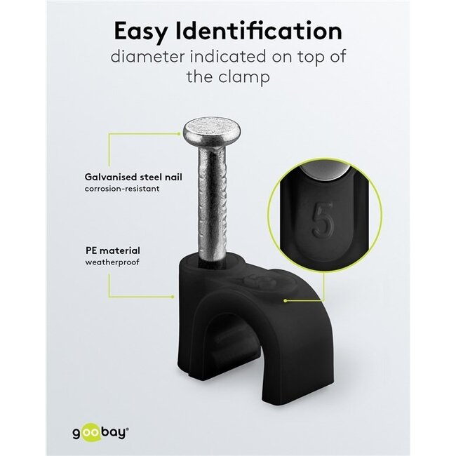 Goobay Kabelschellen mit Nagel | max. 5mm | 100 Stück | schwarz