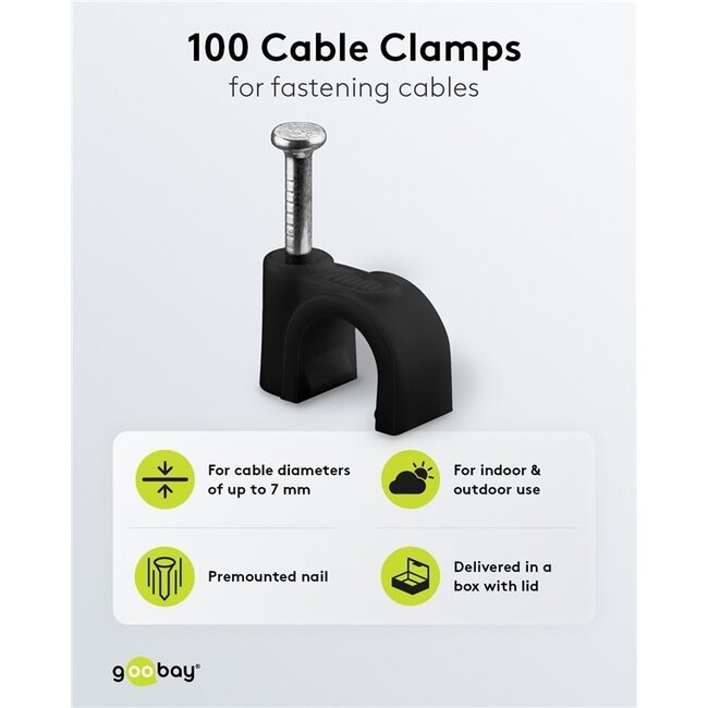 Goobay Kabelschellen mit Nagel | max. 7mm | 100 Stück | Schwarz