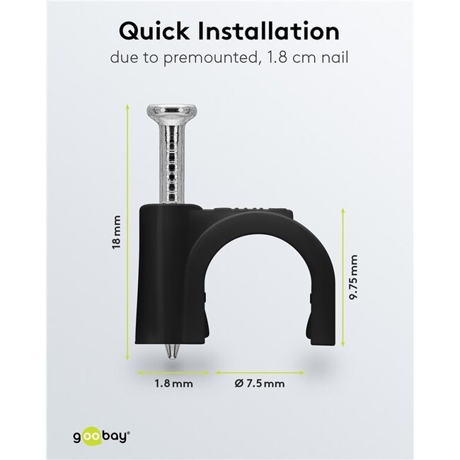 Goobay Kabelschellen mit Nagel | max. 8mm | 100 Stück | Schwarz