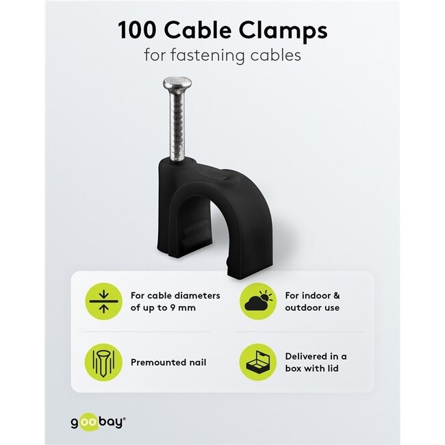 Goobay Kabelschellen mit Nagel | max. 9mm | 100 Stück | Schwarz