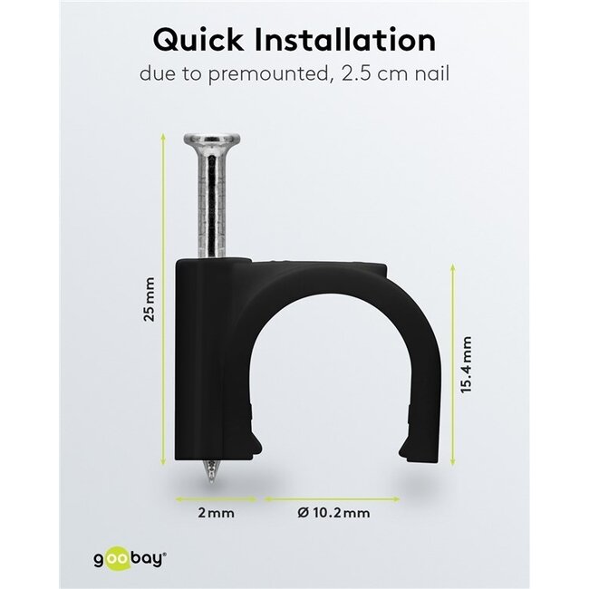 Goobay Kabelschellen mit Nagel | max. 12mm | 100 Stück | schwarz
