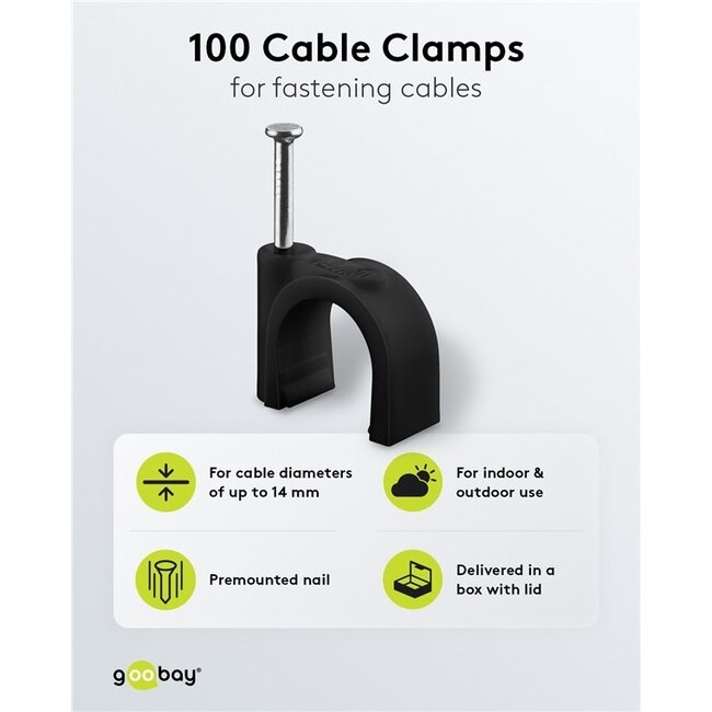 Goobay Kabelschellen mit Nagel | max. 14mm | 100 Stück | schwarz