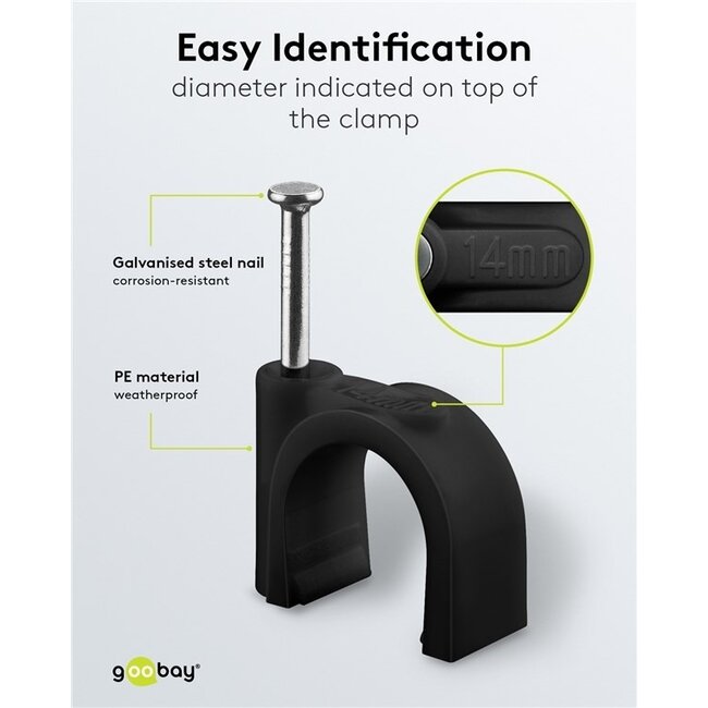 Goobay Kabelschellen mit Nagel | max. 14mm | 100 Stück | schwarz