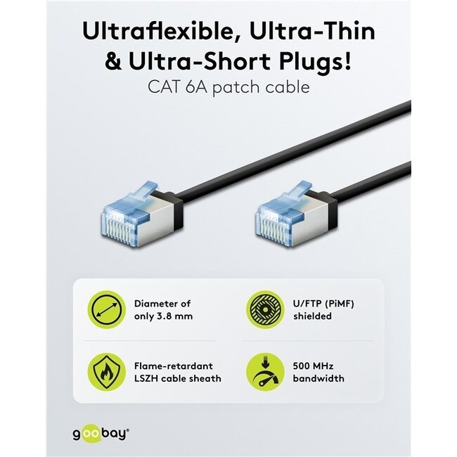 UFTP CAT6a Slimline Netzwerkkabel | LSZH | Schwarz | 1 Meter