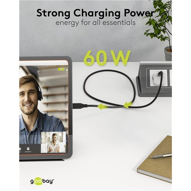 USB-C Kabel | USB 3.1 10 Gbps | PD 60W | 4K 60Hz | Schwarz | 3 Meter