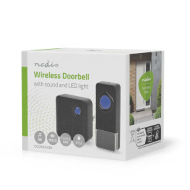 Kabellose Türklingel Set | Netzbetrieb 100-240V AC | 110 dB | 150 m Reichweite | IP55 | 58 Melodien | 1 Empfänger | Schwarz